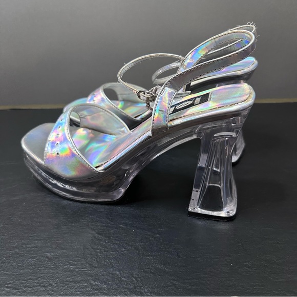 Lei Vintage Y2K Iridescent Clear Chunky Block Heel Platform  Heels - Picture 6 of 12
